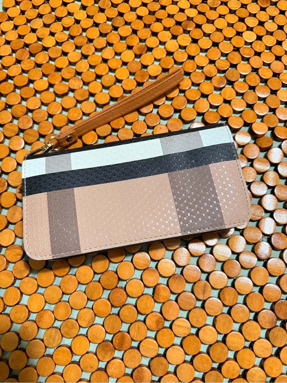 Striped Beige & Black Wristlet Card Holder - Neutral Colorblock